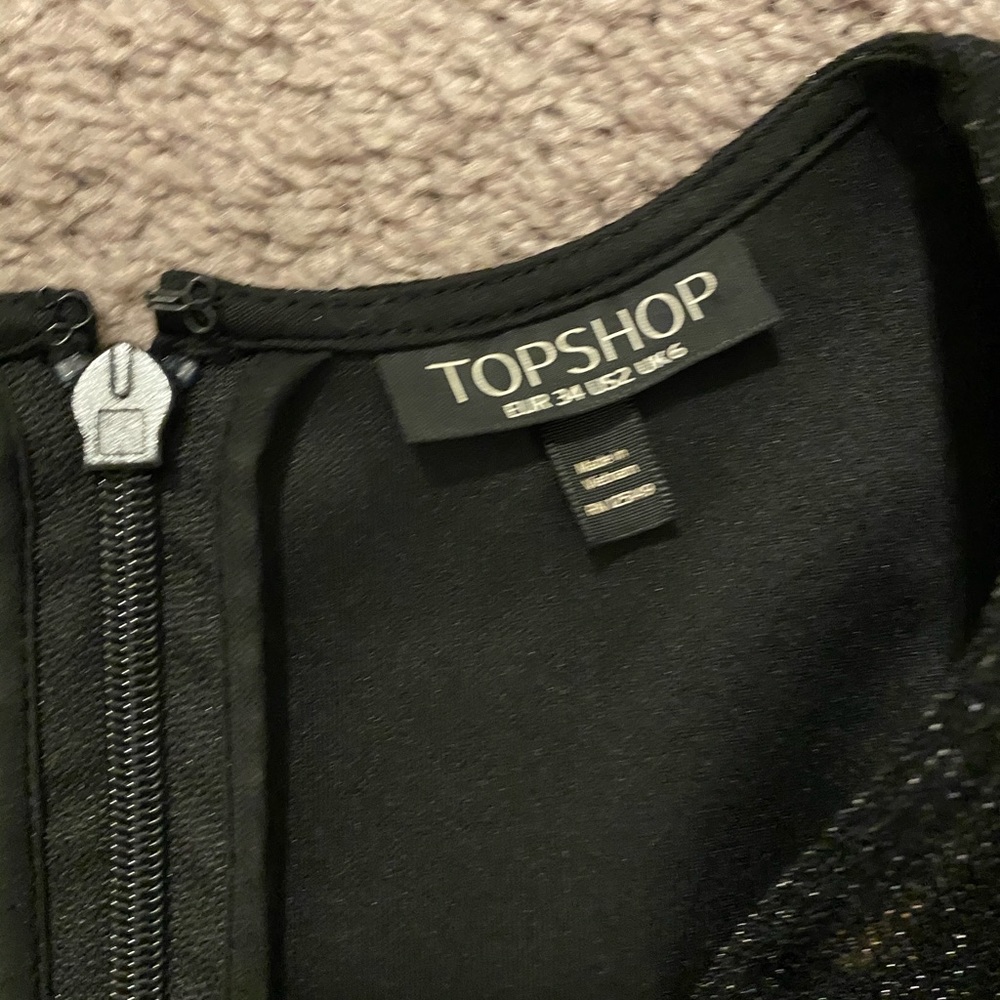 TopShop Puff Sleeve Black Sparkly Mini Dress - Picture 2 of 8